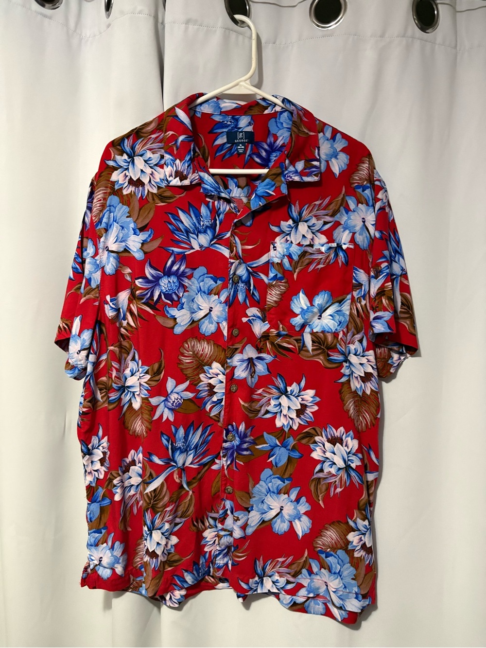 George Red Short-Sleeve Floral Button-Down Shirt